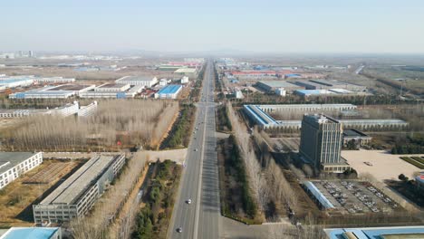 Aerial-dolly-shot-revealing-the-Linyl-industrial-area-in-the-outskirts,-China