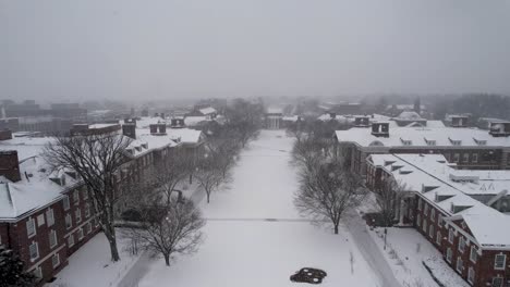 Snow-day-University-of-Delaware-drone-reverse-ascending-long-shot