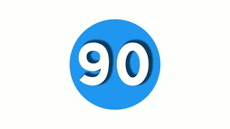 Número-90-Símbolo-De-Signo-Icono-De-Gráficos-En-Movimiento-De-Animación-Sobre-Fondo-Blanco-De-Círculo-Azul,-Número-De-Vídeo-De-Dibujos-Animados-Para-Elementos-De-Vídeo