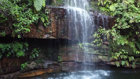 Las-Cuevas-Waterfall-drops-into-calm-plunge-pool-in-Bolivia-jungle