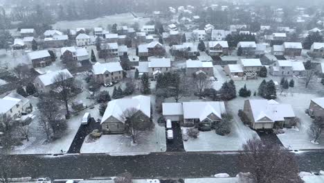 Snowflakes-falling-on-modern-American-neighborhood