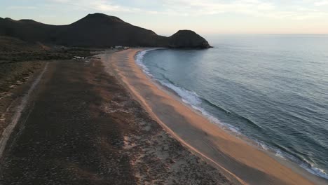 Aerial-of-Todos-Santos-Baja-California-Sur-Mexico-desert-and-lonely-pacific-cost-beach