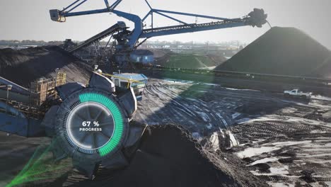 Industrial-coal-mining-operation-with-machinery-and-a-progress-animation-on-bucket-wheel-excavator