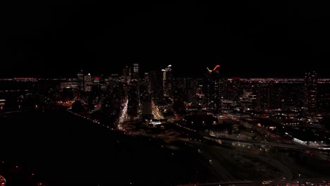 Drone-flight-of-Downtown-Calgary-at-night