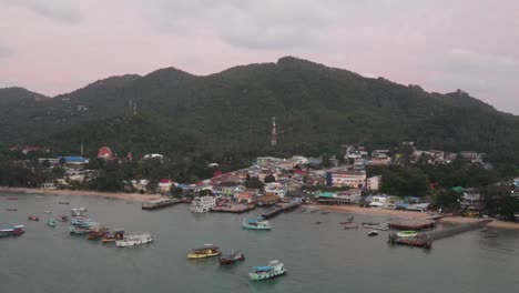 Aerial-View-Of-Boats-Moored-And-Docked-At-Koh-Tao-Pier
