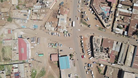 Aerial-top-down-view-on-street-junction-in-African-town,-Loitokitok,-Kenya