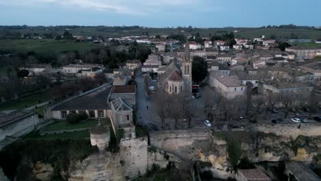 Main-Church-Aerial-View,-Bourg-sur-Gironde,-France---aerial