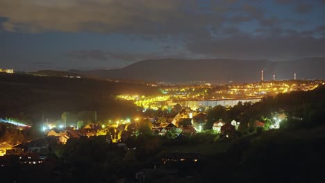 Brightly-lit-Czech-Most-city-at-night-in-the-timelapse-video