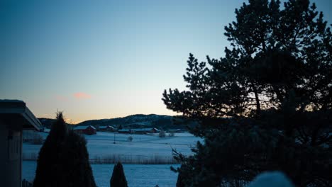 View-Of-A-Countryside-Village-Through-Sunset-In-Winter-Season