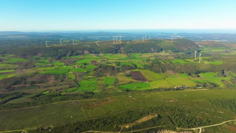 Panorama-Of-Wind-Farm,-Countryside,-And-Quarry-Site-In-Summer-In-A-Coruña,-Spain