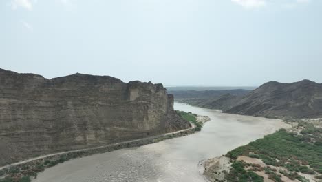 Hingol-River-cliffs-at-Balochistan,-Pakistan---aerial