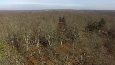Drone-flying-over-trees-and-outbuilding