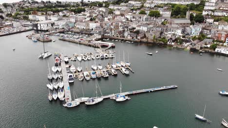 Aerial-View-Of-Falmouth-Yacht-Vistor-Moorings-On-Overcast-Day