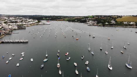 Aerial-View-Boats-Moored-In-Falmouth-Harbour