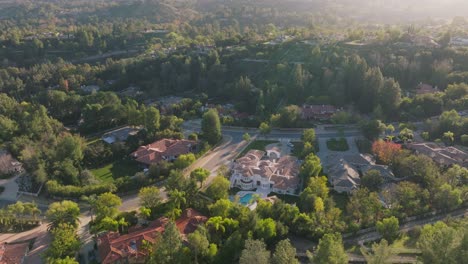 Aerial-Footage-of-Massive-Luxury-Mansions-in-Hidden-Hills-Calabasas,-Celebrity-Homes-Seen-by-Air