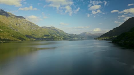 Drone-flies-over-the-fjords-of-Norway-in-fine-weather