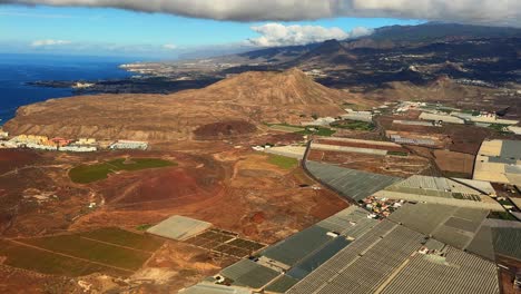 Tenerife-crop-field-plantation-aerial-from-plane,-south-of-Canary-Islands
