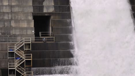 Gold-Coast,-Queensland,-Australia---01-21-2024:-Close-up-view-of-the-overflow-of-the-Hinze-Dam-due-to-excess-rain-in-the-Hinterland