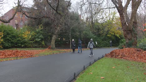 People-walking-in-the-St-Stephens-green-park-on-a-cloudy-winter-day