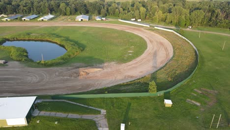 Abandoned-horse-racing-track-at-Isabella-County-Fairgrounds,-aerial-drone-view