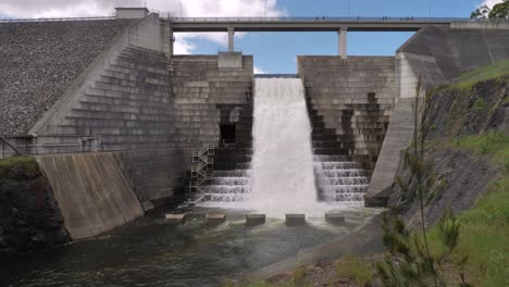 Gold-Coast,-Queensland,-Australia---01-21-2024:-View-of-the-overflow-of-the-Hinze-Dam-due-to-excess-rain-in-the-Hinterland