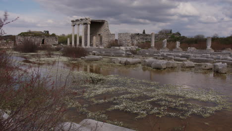 Überflutete-Antike-Ruinen-Der-Ionischen-Stoa-Im-Hellenistischen-Gymnasium-In-Milet