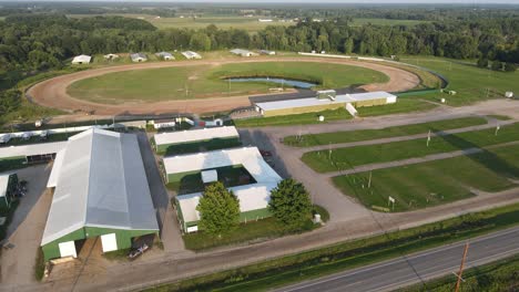 Horse-race-track-and-facility-buildings-in-Isabella-County-Fairgrounds,-aerial-view