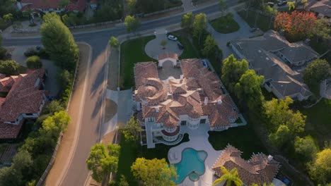 Flying-over-Massive-Luxury-Mansions-in-Calabasas-California,-Gated-Community-in-Coveted-Celebrity-Neighborhood