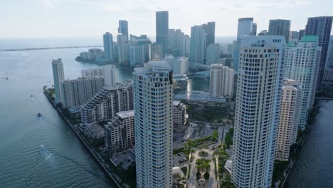 Aerial-View-Of-Brickell-Key-Island-In-Miami,-Florida