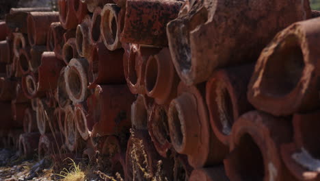 close-up-of-a-stack-of-ancient-drainage-pipes-in-Ephesus