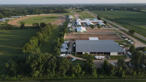 Isabella-County-Fairgrounds-with-buildings-and-facilities,-aerial-drone-view