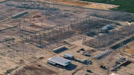 Aerial-View-Of-Substation-Under-Construction-In-Central-Valley,-California
