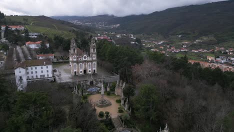 Aerial-View-of-Nossa-Senhora-dos-Remédios,-Lamego-Portugal