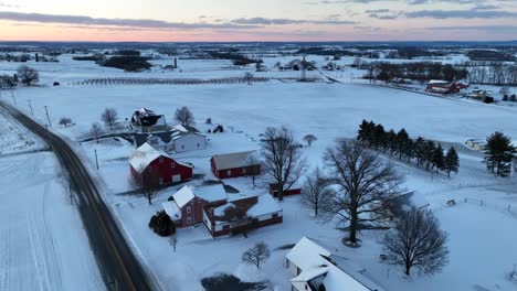 Small-village-buildings-in-rural-USA-winter-snow-scene