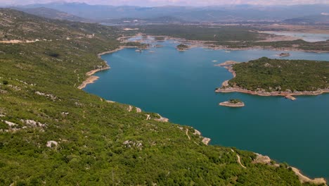 Aerial-Panorama-View-Lake-With-Clear-Water-In-The-Mountains