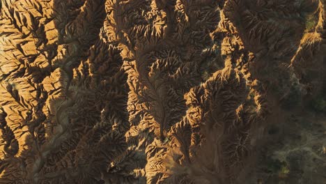 Beautiful-Columbia-Landscape-of-the-Tatacoa-Desert-at-Sunset,-Top-Down-Aerial
