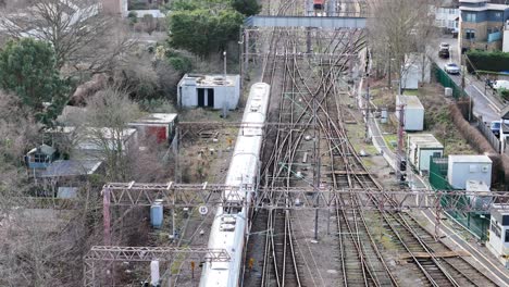Drone-tracking-Train-Chingford-East-London-UK-overhead-shot
