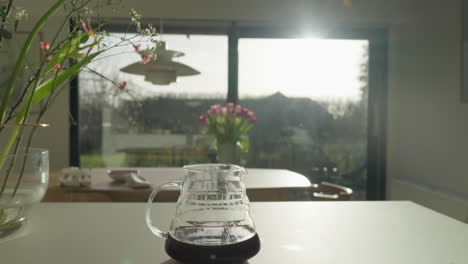 Morning-coffee-brew-with-sunlight-and-greenery
