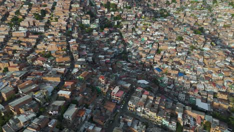 Crowded-Population-on-Mountainside-Village-in-Medellin,-Columbia,-Aerial