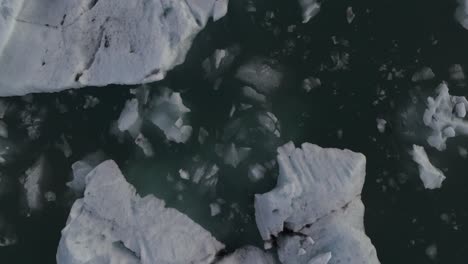 Climate-Change-causing-Iceberg-Glaciers-to-Melt-in-Iceland,-Top-down-Aerial