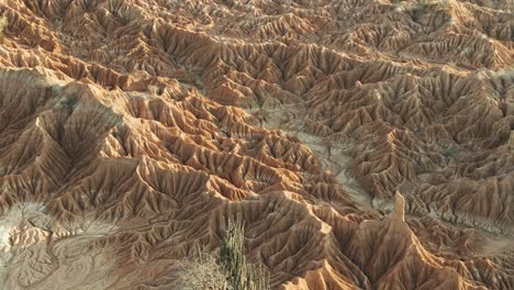 Crestas-De-Erosión-Y-Colinas-En-El-Paisaje-Del-Desierto-De-La-Tatacoa-En-Columbia,-Aérea