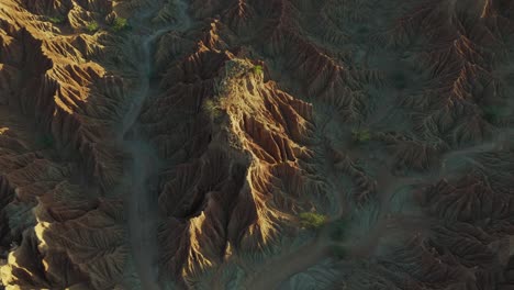 Eroded-Land-Formation-Ridges-in-Tatacoa-Desert-in-Columbia,-Aerial
