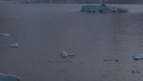 Icebergs-De-Glaciares-Que-Se-Derriten-En-El-Paisaje-De-Islandia,-Revelación-De-Inclinación-Aérea