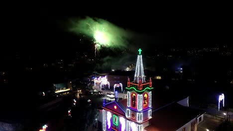 Fireworks-in-the-Village-at-Night-Aerial