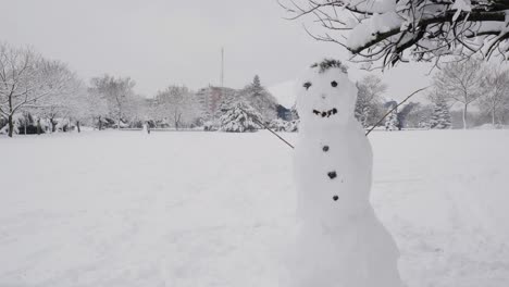 Big-Snowman-In-The-Public-Park-On-A-Snowy-Day