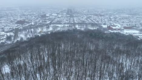 Aerial-reveal-of-a-sprawling-American-city-in-winter