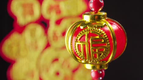 Close-up-focus-Chinese-dragon-new-year-decoration-lantern-red-gold-background