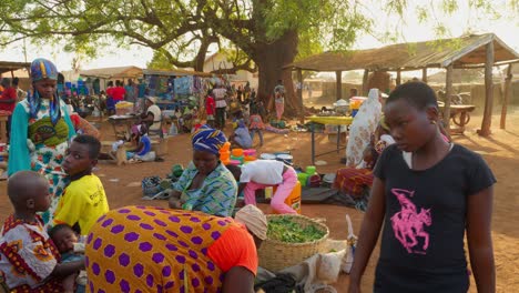 Abgelegenes-Ländliches-Dorf-In-Westafrika,-Lokaler-Marktverkäuferstand,-Etablierte-Aufnahme