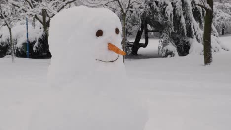 Close-Up-Snowman-On-Snow-In-Public-Park