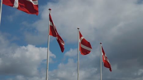 A-row-of-Danish-flags-fluttering-in-the-strong-wind